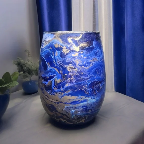 ((SOLD))Royal Blue & Gold/20oz Stemless Wine Set - Picture 3 of 4